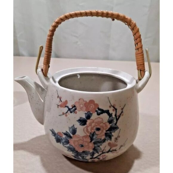 *Japanese Armbee Cherry Blossom Sakura Ceramic Wicker Handle Teapot w 4 Cups - Picture 3 of 9